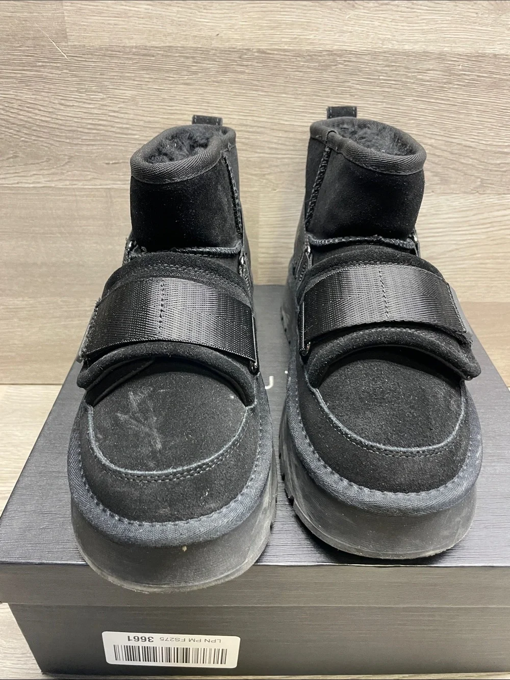 Women's Black Strap Winter Boots with Plush Lining #1130